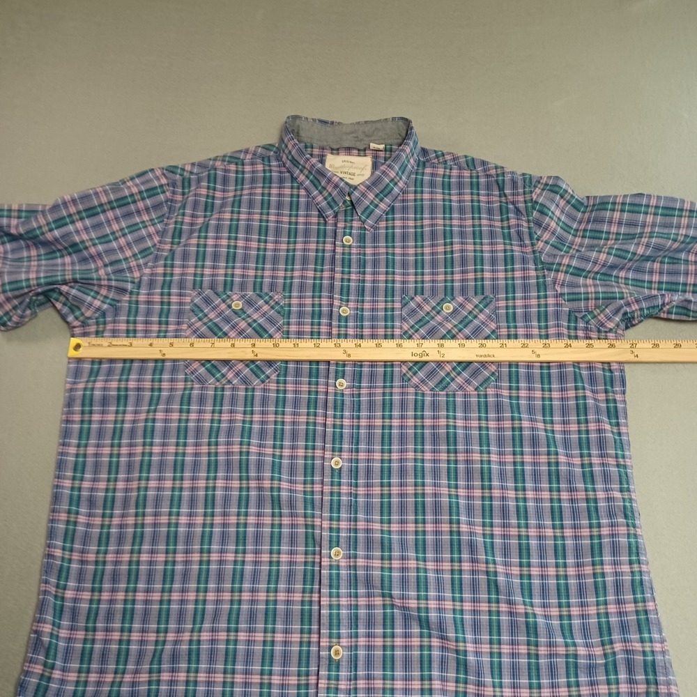 Weatherproof Shirt Mens XXL Blue Plaid Vintage Short Sleeve Button Down Pocket - Picture 3 of 13